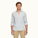 Orlebar Brown - Giles Linen TF Shirt in Pale Blue/White - Nigel Clare