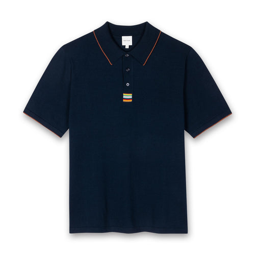 Paul Smith - 'Signature Stripe' Trim Polo Shirt in Navy - Nigel Clare