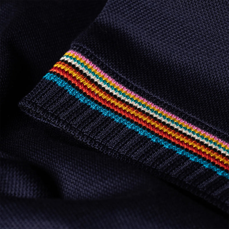 Paul Smith - 'Signature Stripe' Trim Zip Polo Shirt in Navy