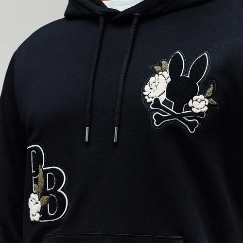 Psycho Bunny - Auguste Floral Patch Hoodie in Black - Nigel Clare