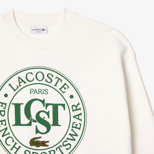 Lacoste - Loose Fit Printed Fleece Sweatshirt in White