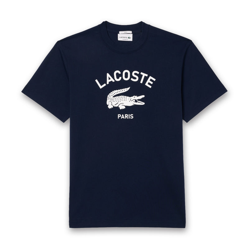 Lacoste - Signature Print Cotton T-Shirt in Navy