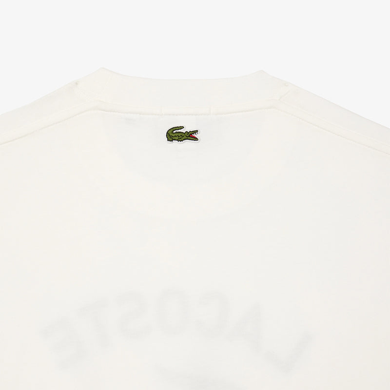 Lacoste - Signature Print Cotton T-Shirt in Off White