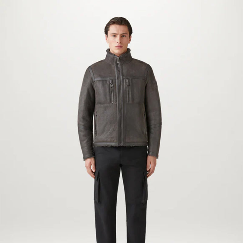 Belstaff - Tundra Lamb Shearling Leather Jacket in Forge Grey