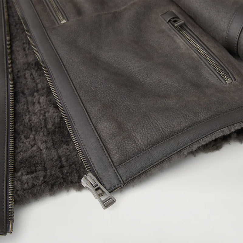 Belstaff - Tundra Lamb Shearling Leather Jacket in Forge Grey