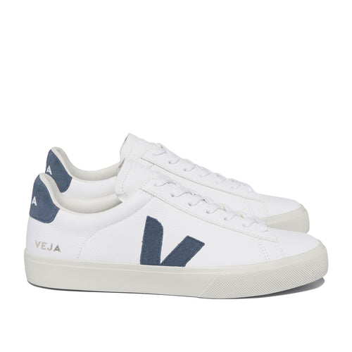 Veja - Campo Chromefree Leather Trainer in White/Blue - Nigel Clare