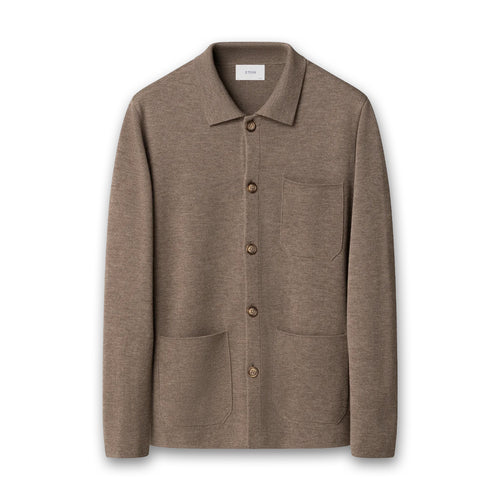 Eton - Milano Knitted Shirt Jacket in Mid Brown - Nigel Clare