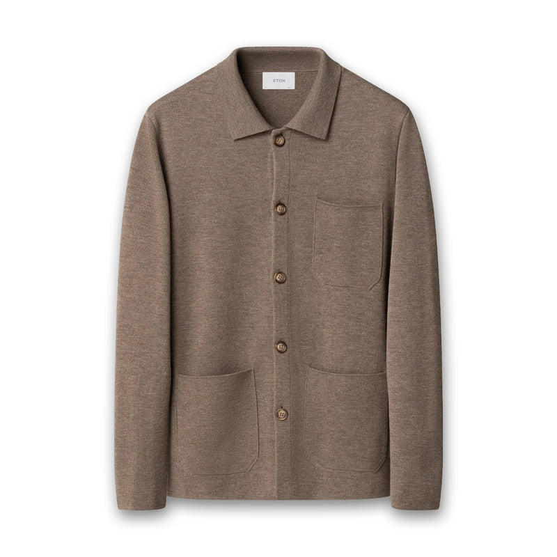 Eton - Milano Knitted Shirt Jacket in Mid Brown - Nigel Clare