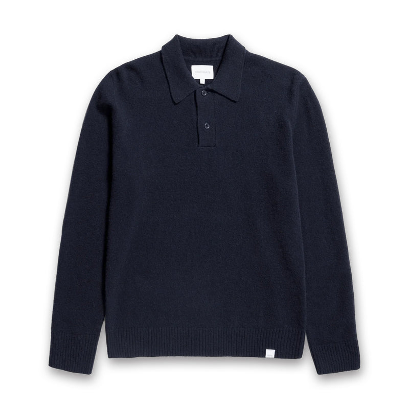 Norse Projects - Lambswool Knit Polo in Dark Navy