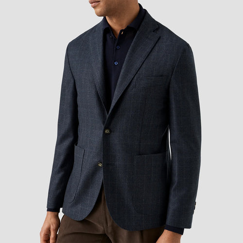 Eton - Check Flannel Soft Jacket in Navy - Nigel Clare