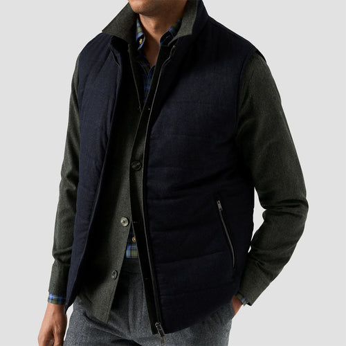 Eton - Flannel Wool Gilet in Navy Marl - Nigel Clare