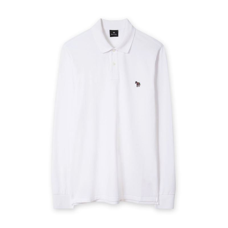 PS Paul Smith Reg Fit LS Polo Shirt in White Nigel Clare