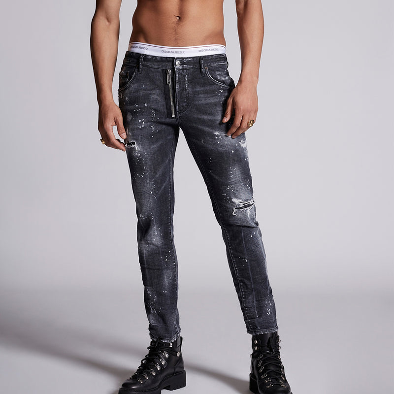 DSQUARED2 - Black Powder Zip Wash Skater Jeans in Grey | Nigel Clare