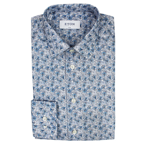 Eton - Slim Fit Floral Shirt in Blue - Nigel Clare