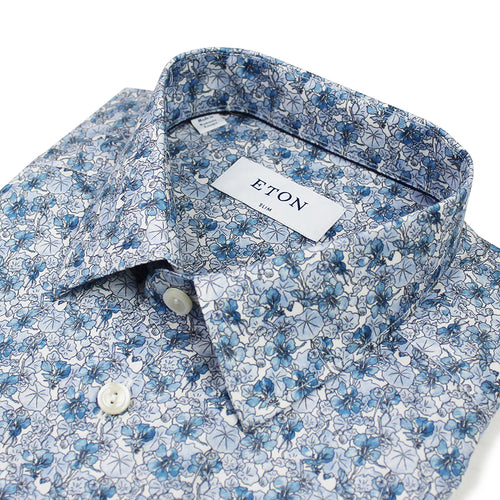 Eton - Slim Fit Floral Shirt in Blue - Nigel Clare