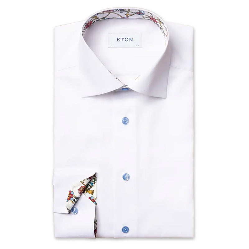 Eton - Contemporary Fit Design Print Trim Shirt in White - Nigel Clare
