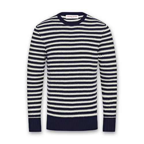 Orlebar Brown - Ned Striped Jumper in Navy/White Sand - Nigel Clare