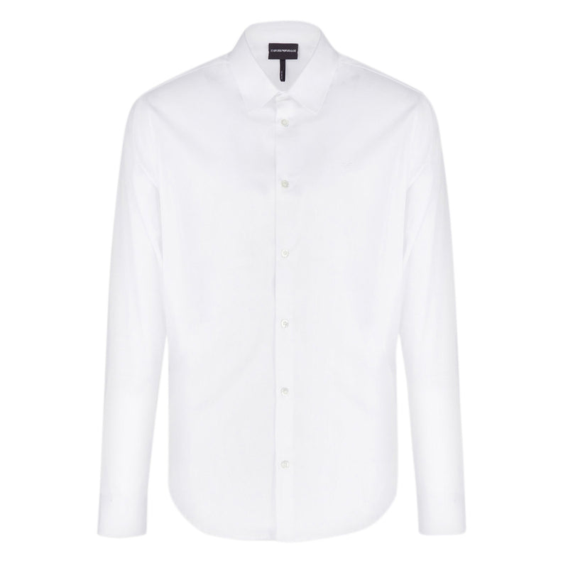 Emporio Armani - Slim Fit Stretch Poplin Shirt in White - Nigel Clare