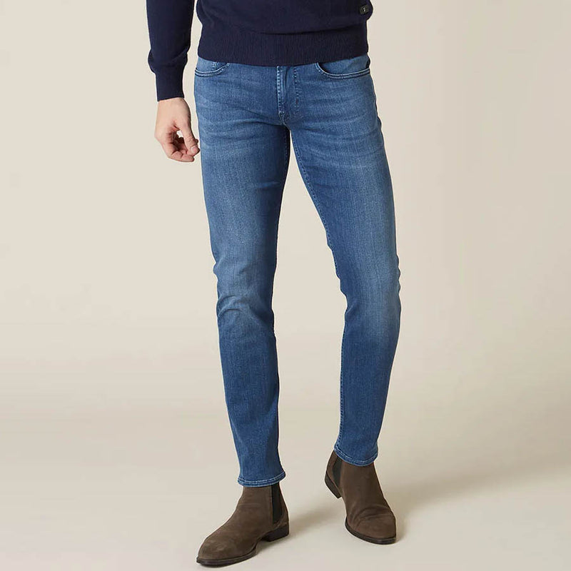 7 For All Mankind - Slimmy Tapered Luxe Jeans in Mid Blue - Nigel Clare