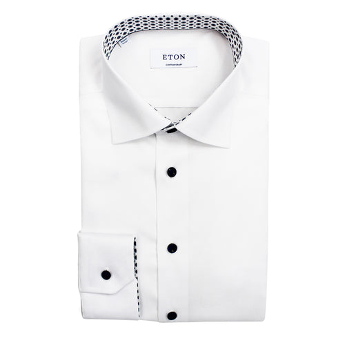 Eton - Contemporary Fit Shirt in White with Medallion Trim - Nigel Clare