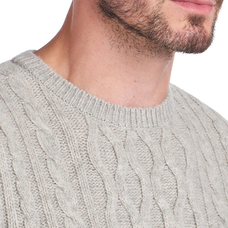 Barbour - Chunky Cable Knit Crew Neck Jumper in Fog - Nigel Clare