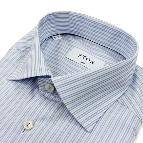 Eton - Slim Fit Striped Shirt in Blue & White - Nigel Clare