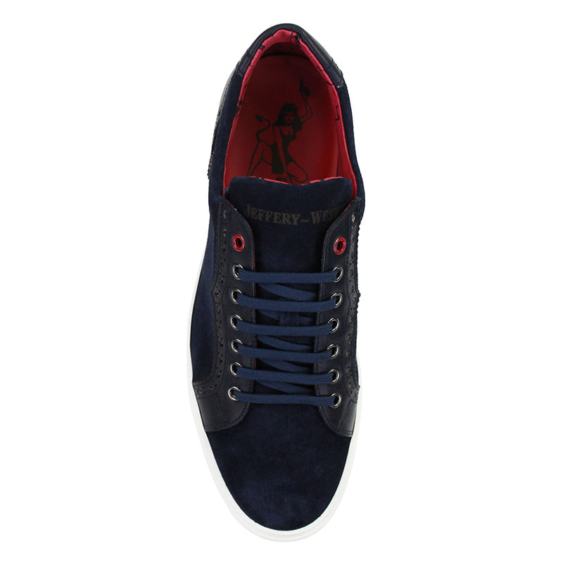 Jeffery West - Apolo Velour Leather Trainers in Navy - Nigel Clare