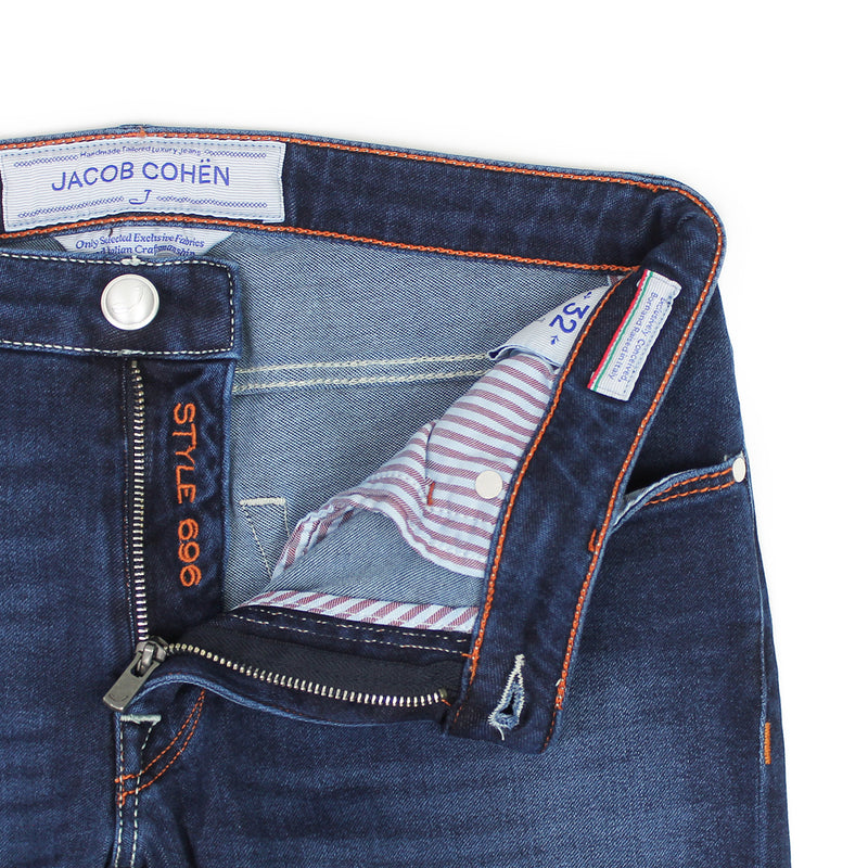 Jacob Cohen - J696 Comf Orange Badge Jeans in Dark Wash - Nigel Clare