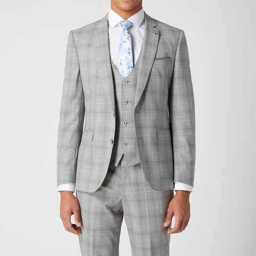 Remus - Lucian 3 Piece Check Suit in Grey/Blue - Nigel Clare