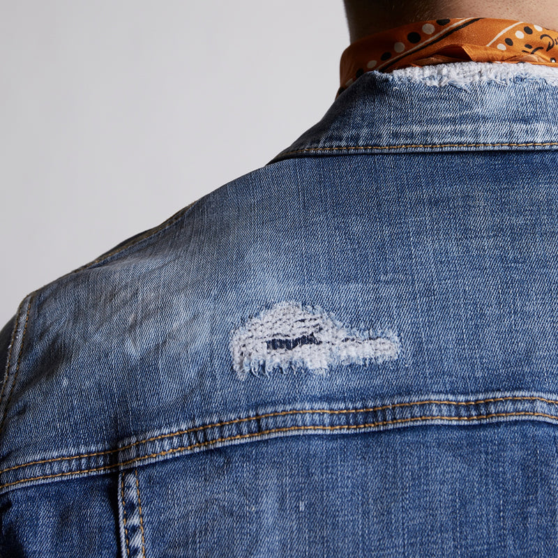Custom Logo Black Men's Jackets & Coats Distressed Two Tone Jean