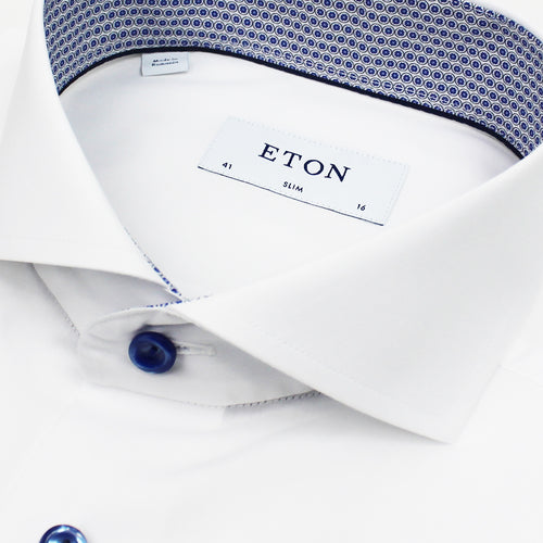 Eton - Slim Fit Circle Trim Shirt in White - Nigel Clare