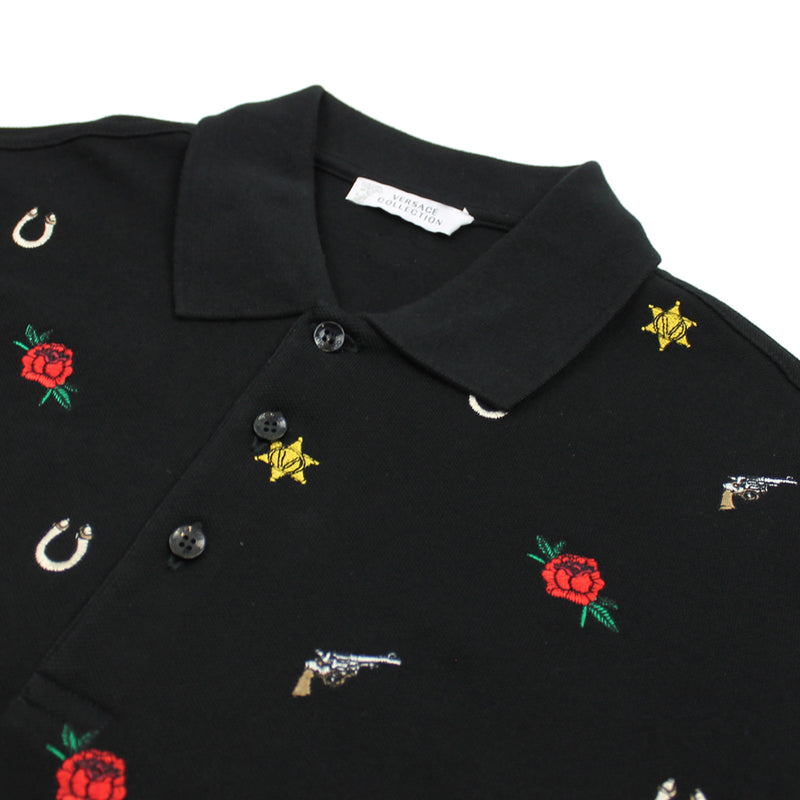 Versace Collection - Embroidered Polo Shirt in Black - Nigel Clare