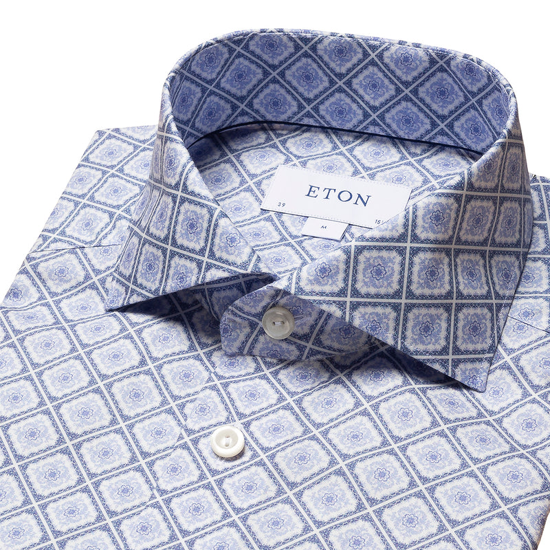 Eton - Contemporary Fit Medallion Print Shirt in Blue - Nigel Clare