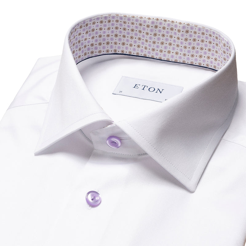 Eton - Contemporary Fit Lilac Button Shirt in White - Nigel Clare