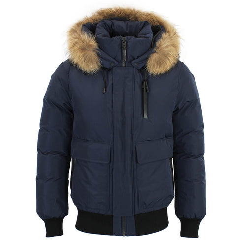 Mackage - Nathan Down Bomber Jacket with Removable Hood in Navy - Nigel Clare