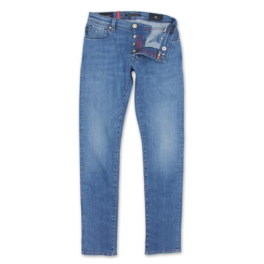 Tramarossa - Leonardo Slim 21E66 Red Stitch Jeans in Light Wash - Nigel Clare