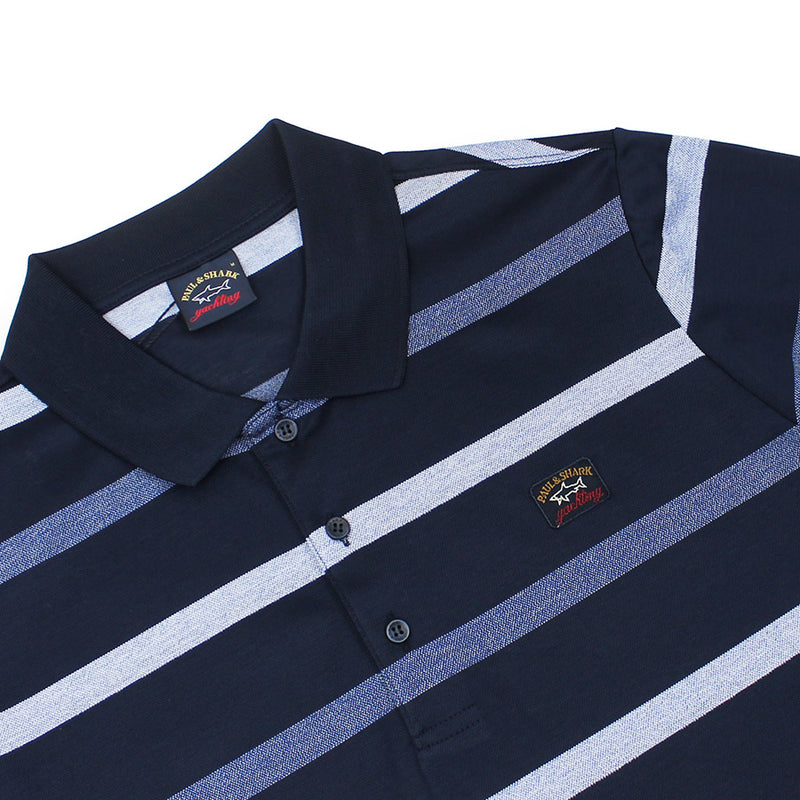 Paul & Shark - Striped Polo Shirt in Navy Blue | Nigel Clare