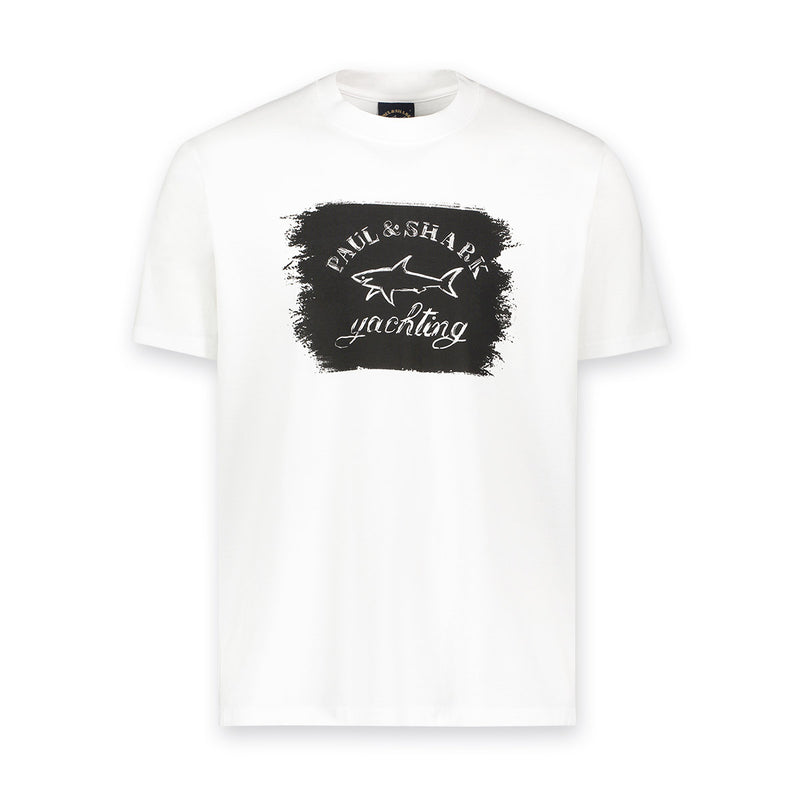 Paul & Shark - Printed Brushed Logo T-Shirt in White - Nigel Clare