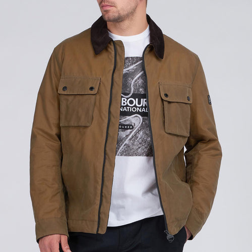 Barbour Intl - Accelerator Baffins Wax Jacket in Sand - Nigel Clare