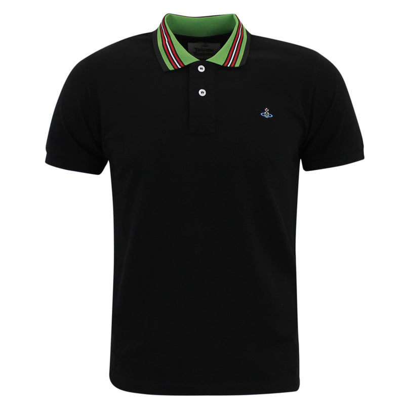 Vivienne Westwood - Contrast Striped Collar Polo Shirt in Black - Nigel Clare