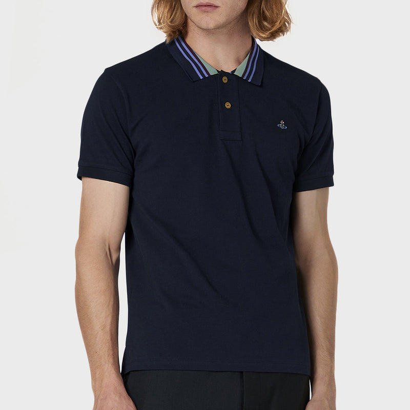Vivienne Westwood - Striped Collar Polo in Navy - Nigel Clare