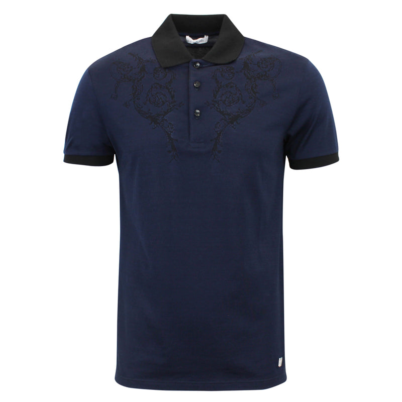 Versace Collection - Contrast Pattern Polo Shirt in Navy/Black - Nigel Clare