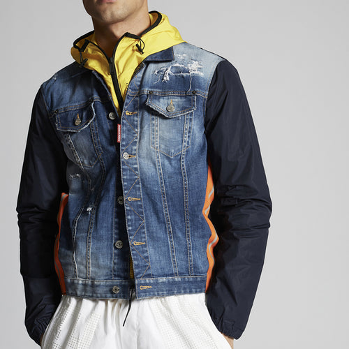 DSQUARED2 - Nylon Layered Dan Denim Jacket in Blue - Nigel Clare