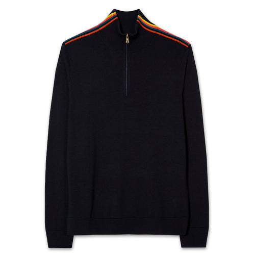 Paul Smith - 'Artist Stripe' Zip Neck Jumper in Black - Nigel Clare