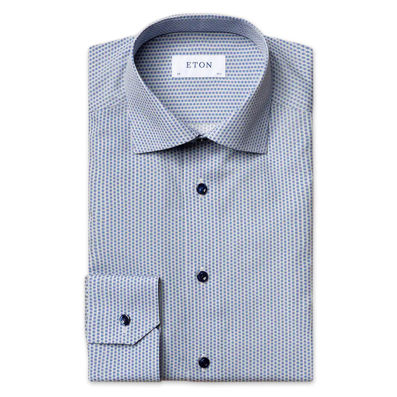 Eton - Contemporary Fit Circle Print Shirt in Blue - Nigel Clare