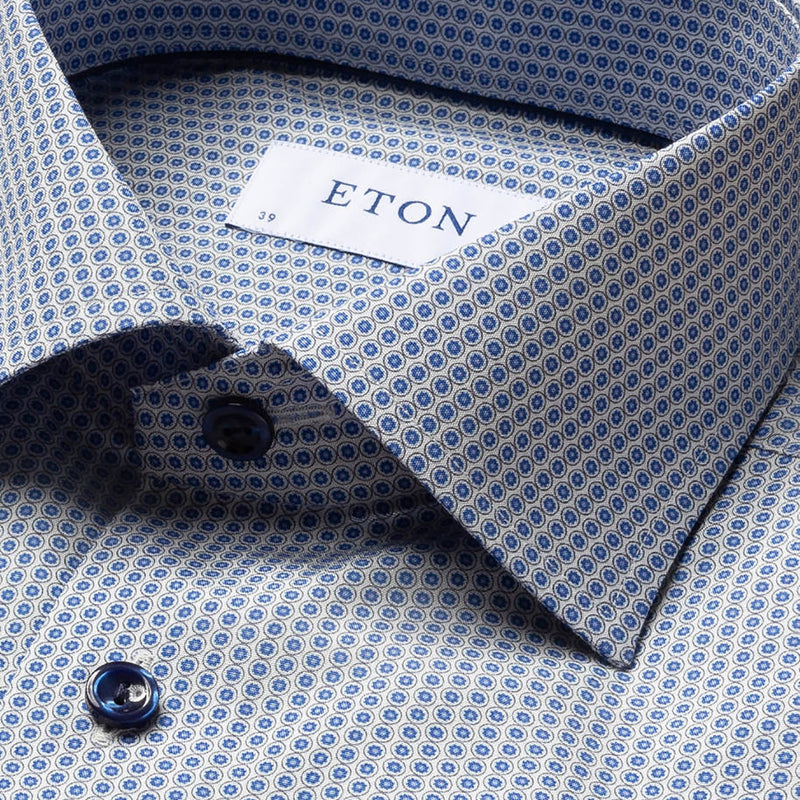 Eton - Contemporary Fit Circle Print Shirt in Blue - Nigel Clare