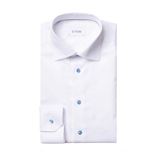 Eton - Slim Fit Shirt in White w/ Blue Buttons - Nigel Clare