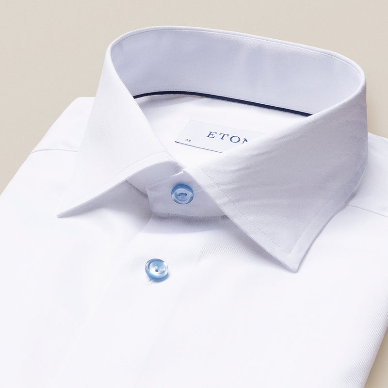 Eton - Slim Fit Shirt in White w/ Blue Buttons - Nigel Clare