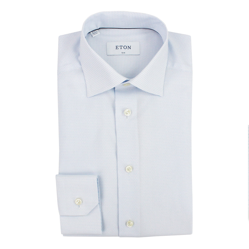 Eton - Slim Fit Patterned Shirt in Blue & White - Nigel Clare