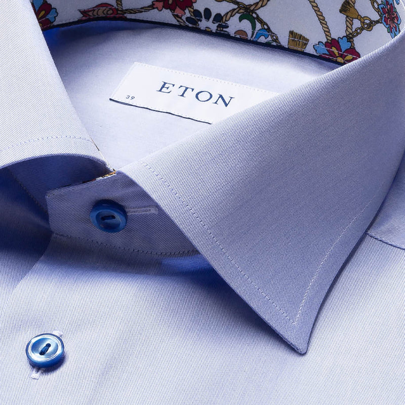 Eton - Contemporary Fit Design Print Trim Shirt in Blue - Nigel Clare